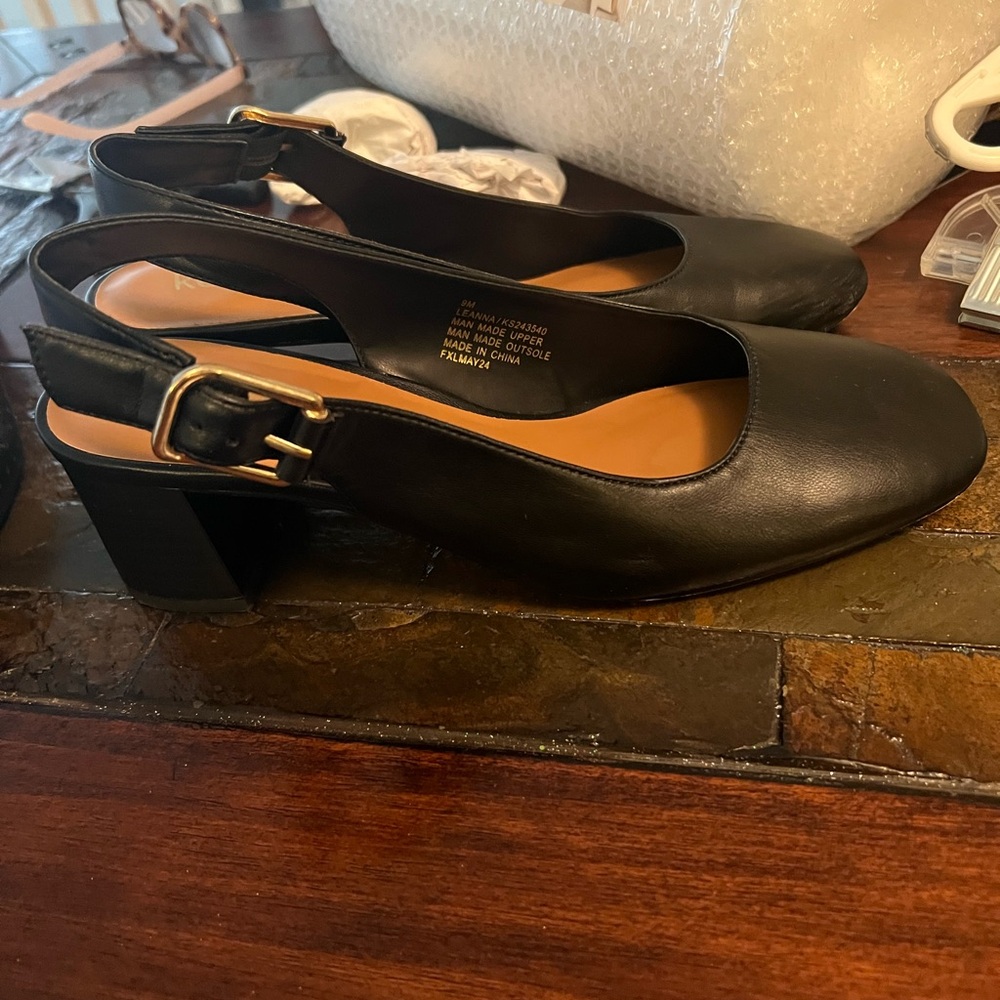 Kensie Black  leather Slingback block Heels.  sz 9